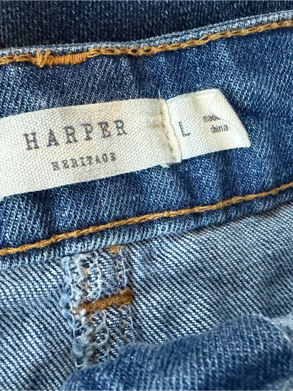 Harper Blue Denim Mini Skirt with Frayed Hem - Picture 3 of 5